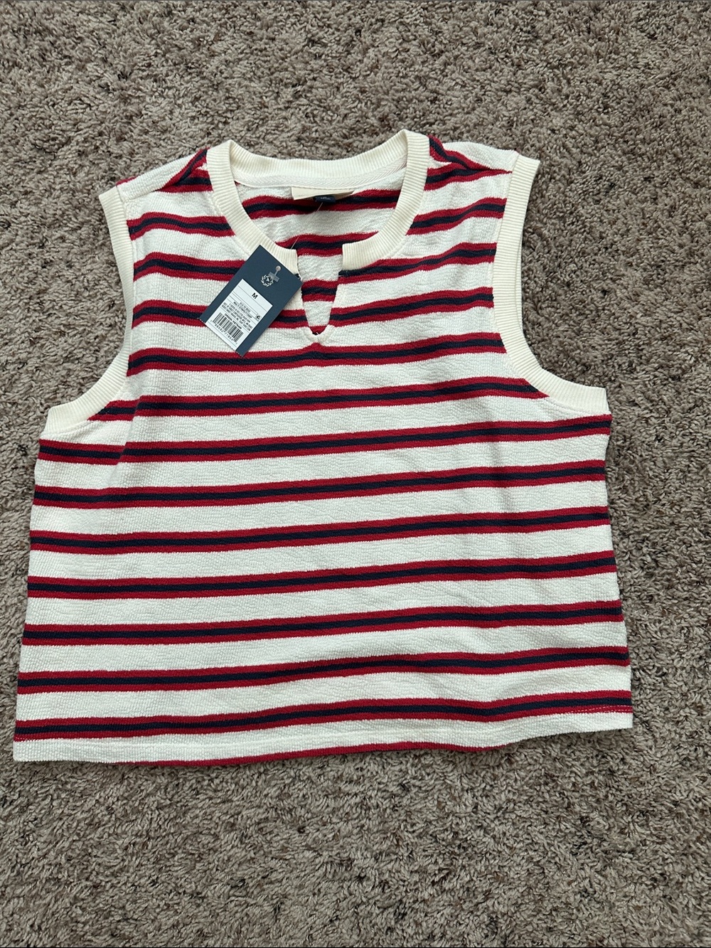 Universal Thread Cream, Red & Blue Striped Sleeveless Knit Tank